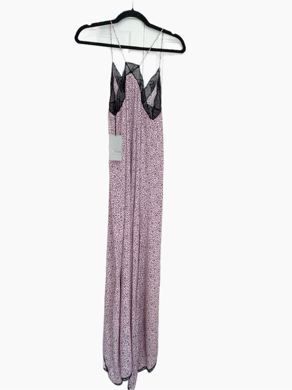 Zadig & Voltaire Risty Blossom Slip Maxi Dress in pink with black lace - Picture 12 of 13